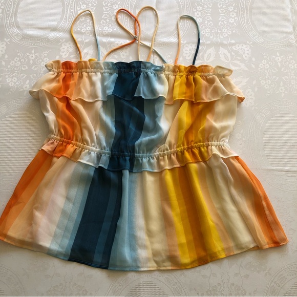 H&M Women’s Size 8 Multicolored Blouse Elastic Chiffon Shirt Spaghetti Straps - Picture 12 of 16